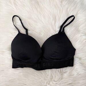Victorias Secret PINK 34C Bra Black Wear Everywhere Wireless Push Up Back Close